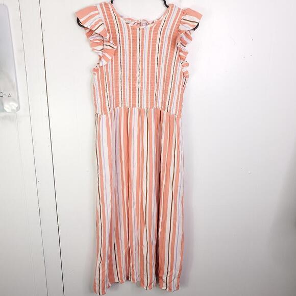A New Day Dress Womens M Ruffle Sleeveless Midi Cottagecore Prairie Smocked - Picture 1 of 10